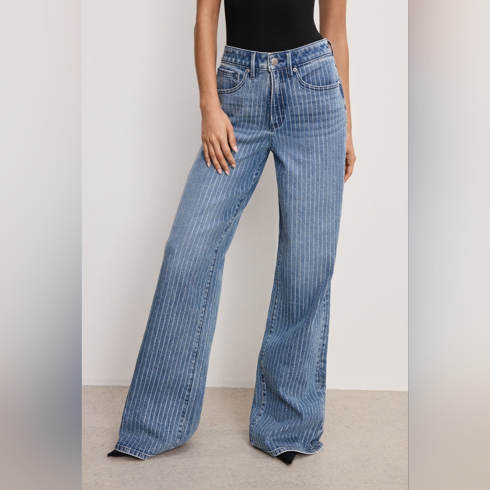 Good American GOOD EASE RELAXED DIAMOND JEANS - NWT - Size 6 - crystal pinstripe